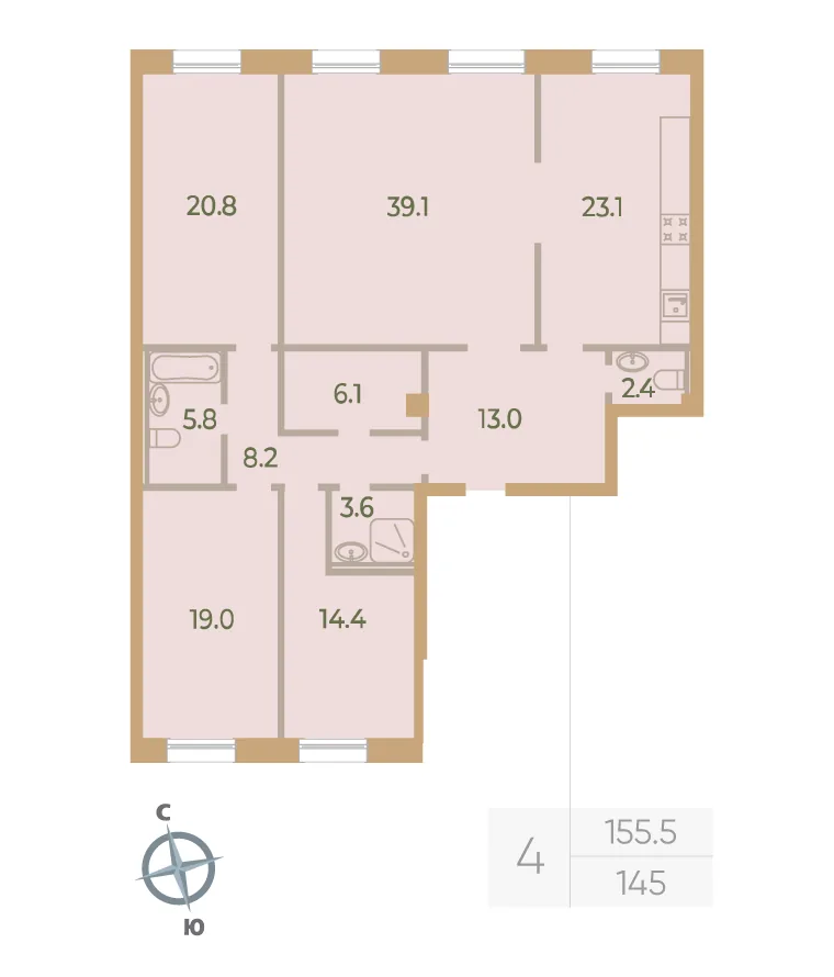 Планировка: Четырёхкомнатная квартира 156 м² в «Neva Haus»