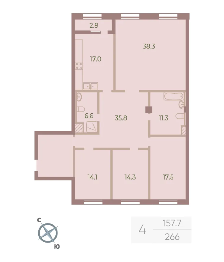 Планировка: Четырёхкомнатная квартира 156 м² в «Neva Haus»