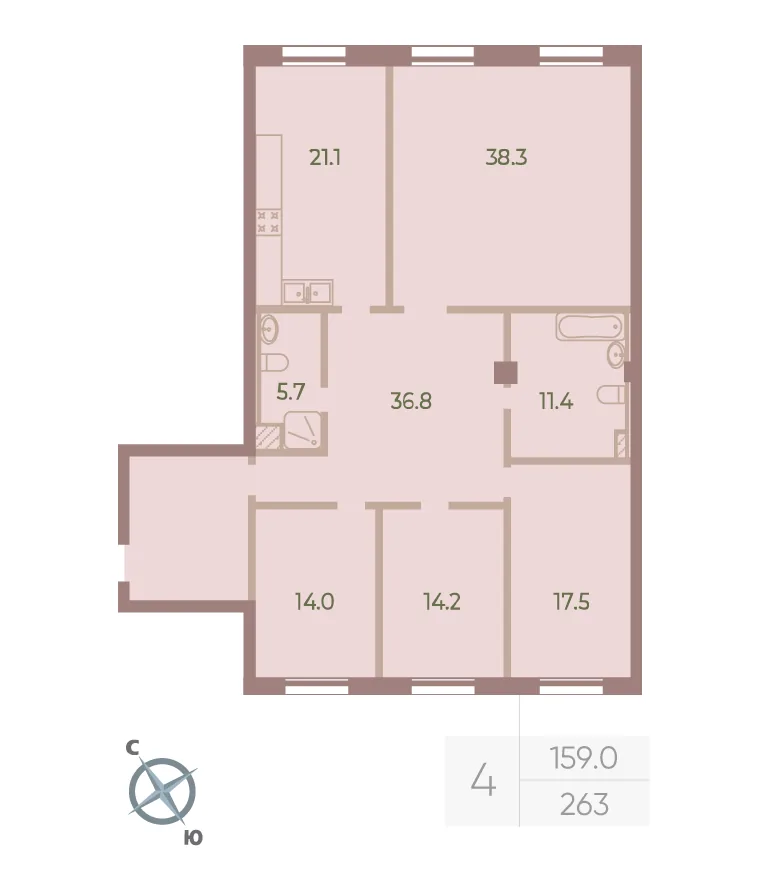 Планировка: Четырёхкомнатная квартира 159 м² в «Neva Haus»