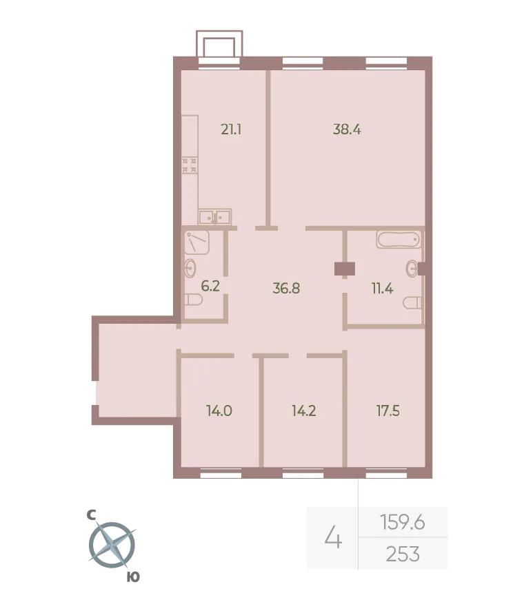 Планировка: Четырёхкомнатная квартира 160 м² в «Neva Haus»
