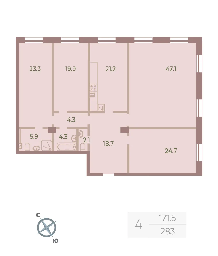 Планировка: Четырёхкомнатная квартира 172 м² в «Neva Haus»