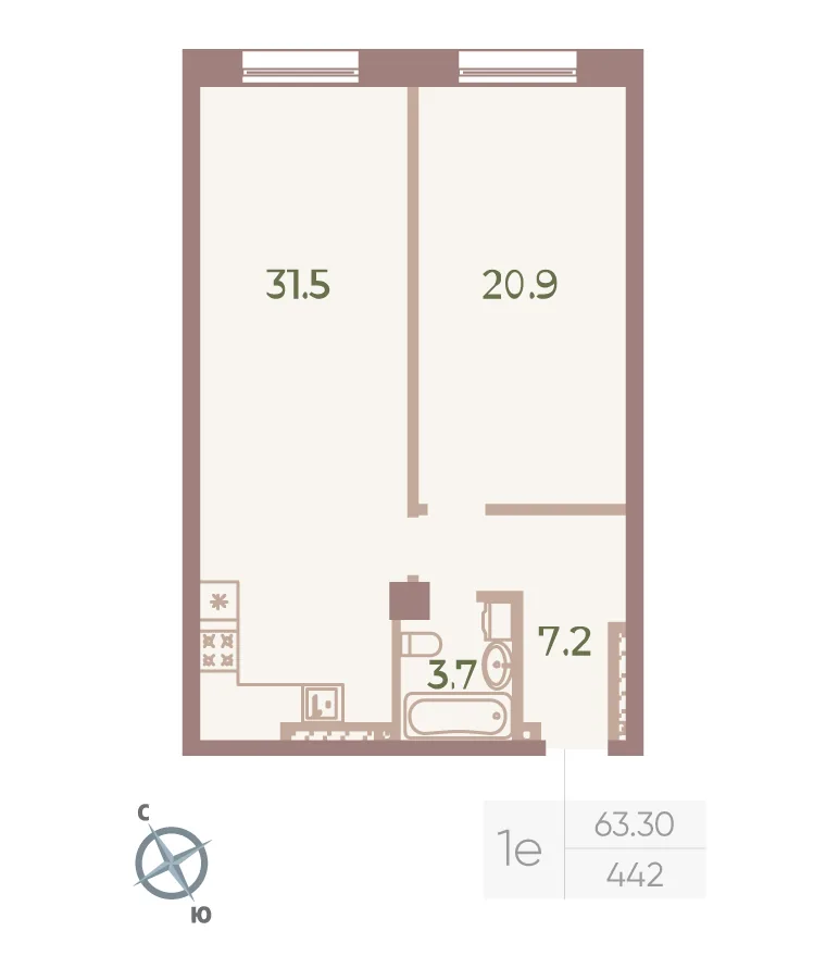 Планировка: Квартира 63 м² в «Neva Haus»