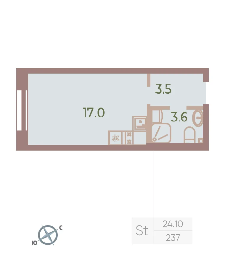 Планировка: Студия квартира 24 м² в «Neva Haus»