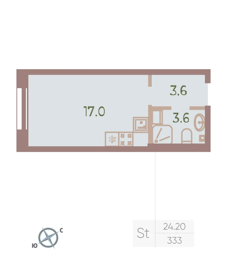 Планировка: Студия квартира 24 м² в «Neva Haus»