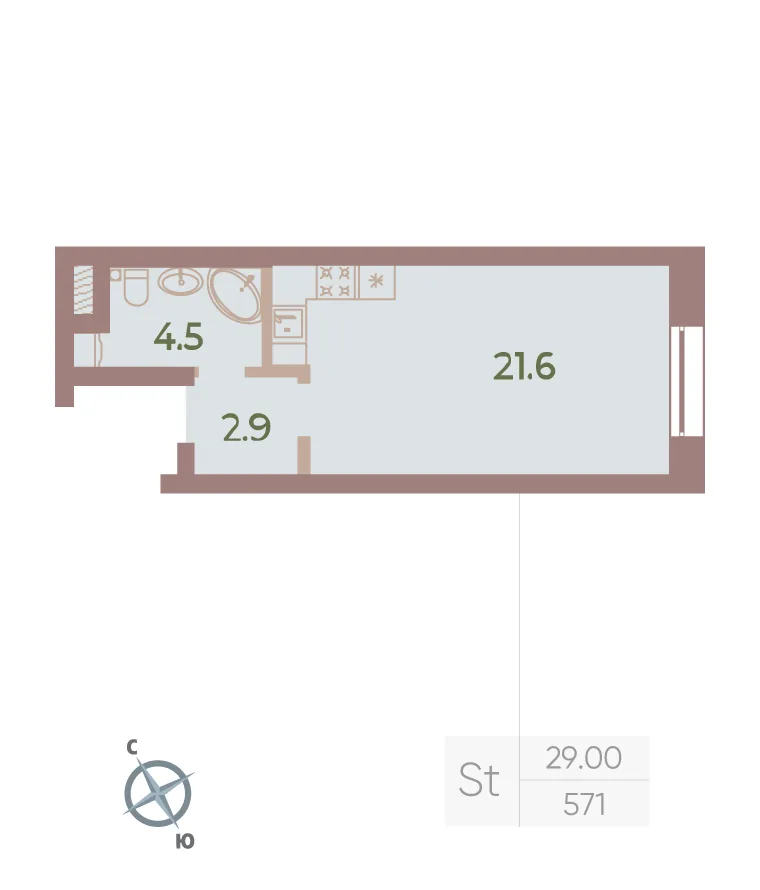 Планировка: Студия квартира 29 м² в «Neva Haus»