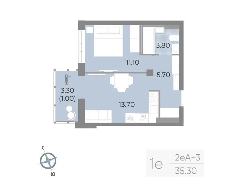 Планировка: Однокомнатная квартира 35 м² в «Neva Residence»