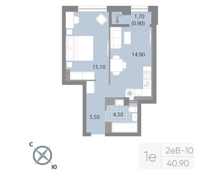 Планировка: Однокомнатная квартира 41 м² в «Neva Residence»