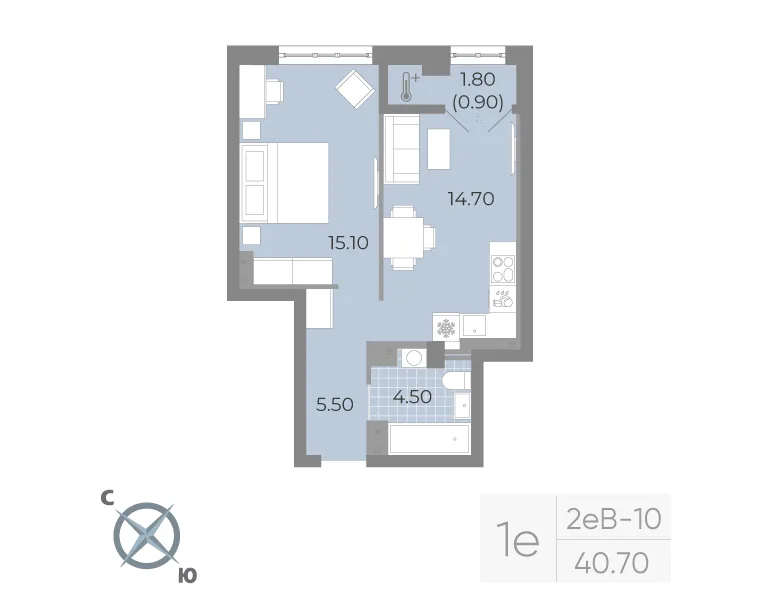 Планировка: Однокомнатная квартира 41 м² в «Neva Residence»