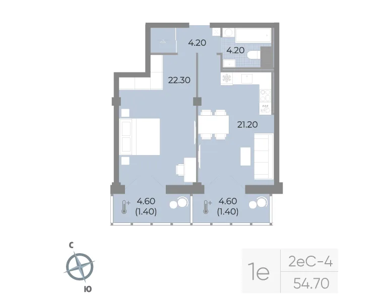 Планировка: Однокомнатная квартира 55 м² в «Neva Residence»