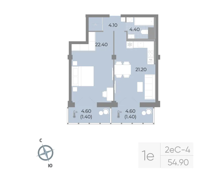 Планировка: Однокомнатная квартира 55 м² в «Neva Residence»