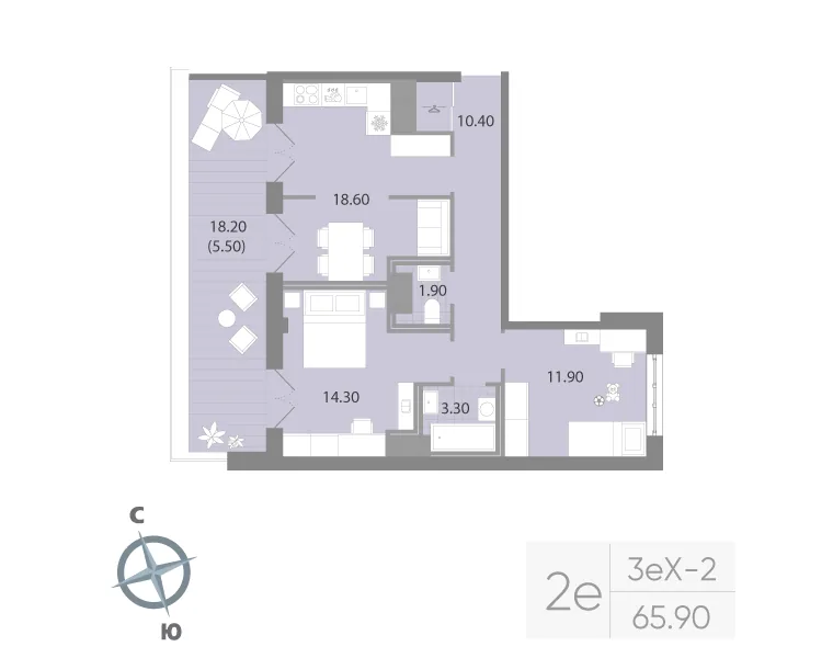 Планировка: Двухкомнатная квартира 66 м² в «Neva Residence»