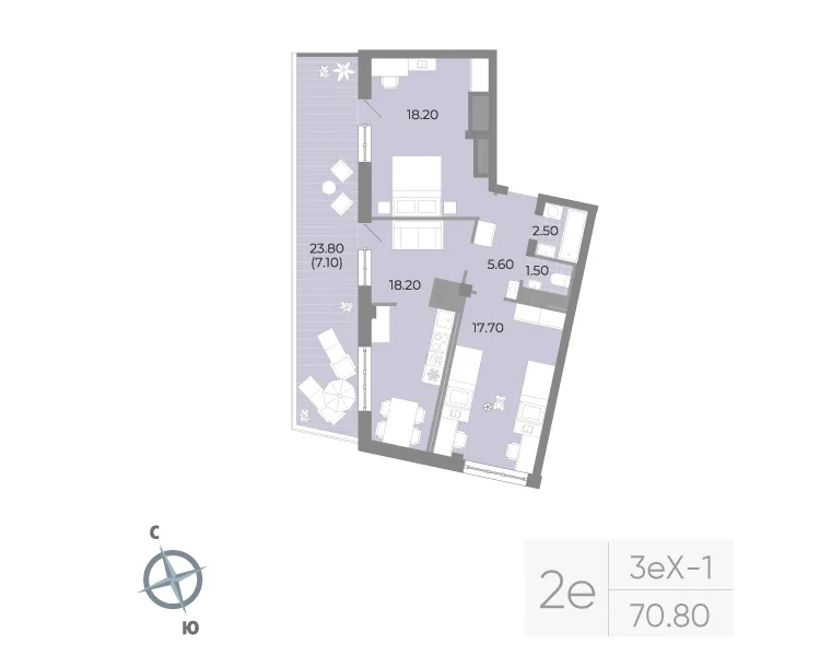 Планировка: Двухкомнатная квартира 71 м² в «Neva Residence»