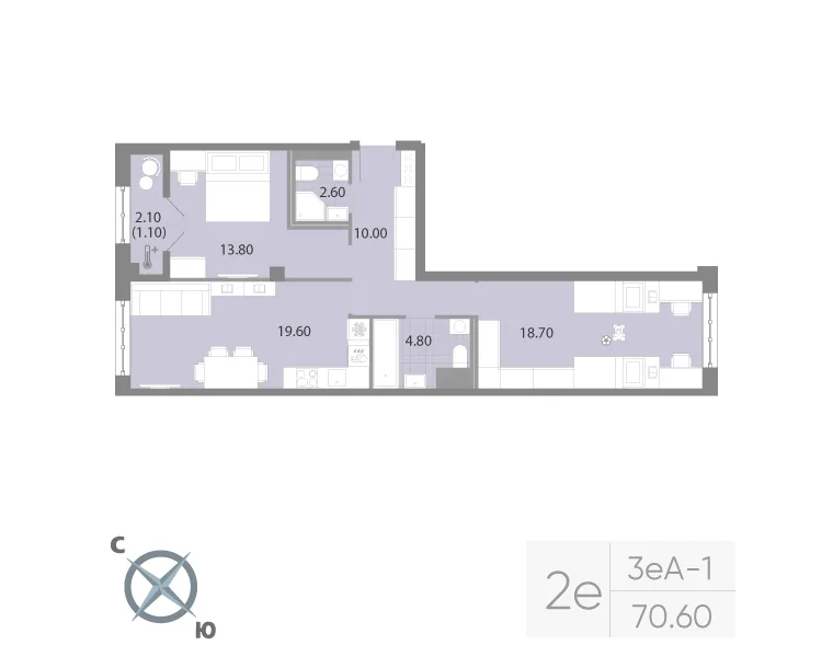 Планировка: Двухкомнатная квартира 71 м² в «Neva Residence»