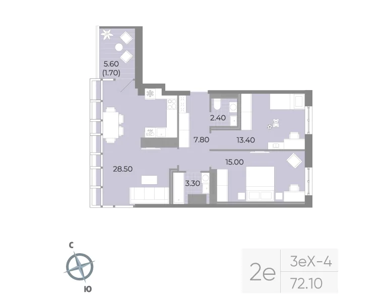Планировка: Двухкомнатная квартира 72 м² в «Neva Residence»