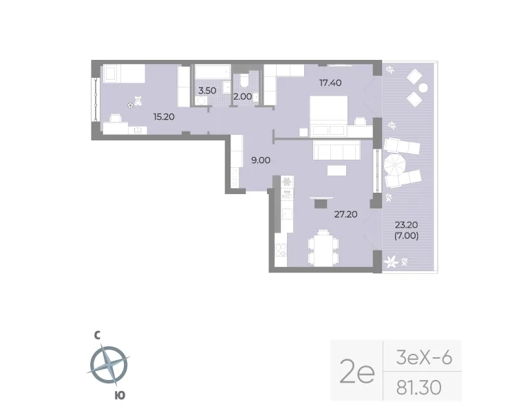 Планировка: Двухкомнатная квартира 81 м² в «Neva Residence»