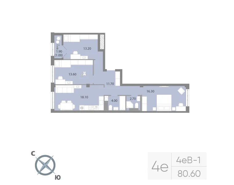 Планировка: Трёхкомнатная квартира 81 м² в «Neva Residence»