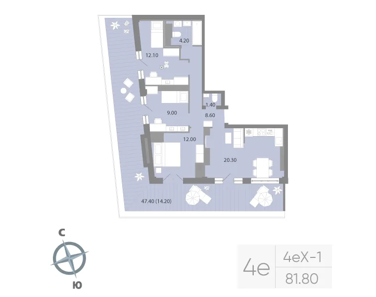 Планировка: Трёхкомнатная квартира 82 м² в «Neva Residence»