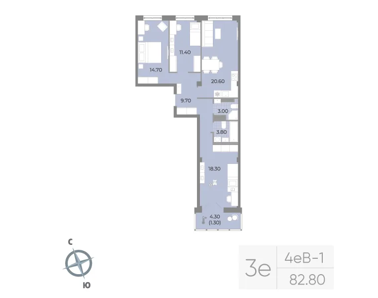 Планировка: Трёхкомнатная квартира 83 м² в «Neva Residence»
