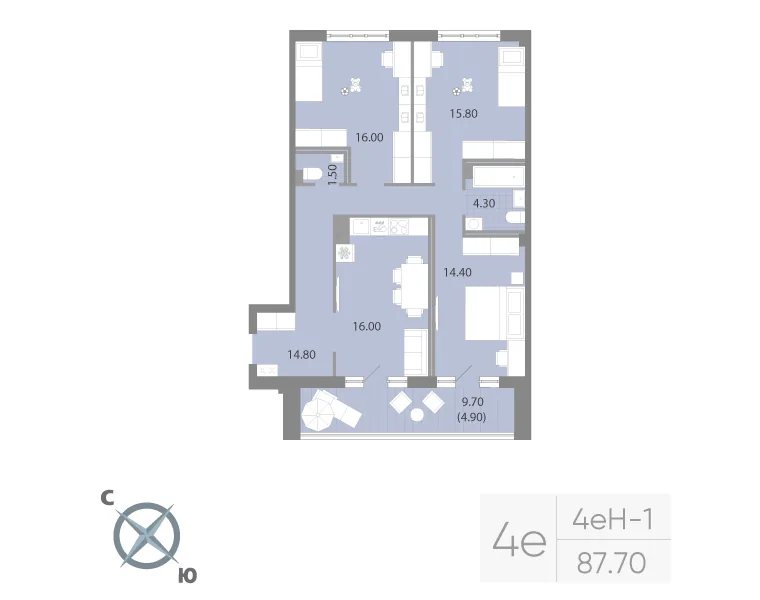 Планировка: Трёхкомнатная квартира 88 м² в «Neva Residence»
