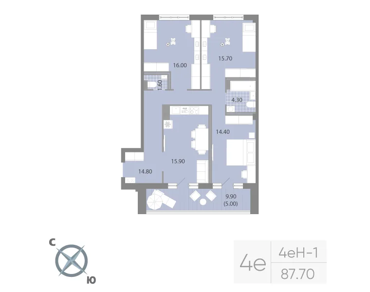 Планировка: Трёхкомнатная квартира 88 м² в «Neva Residence»
