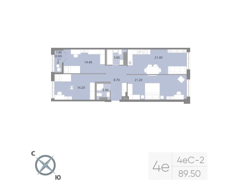 Планировка: Трёхкомнатная квартира 90 м² в «Neva Residence»