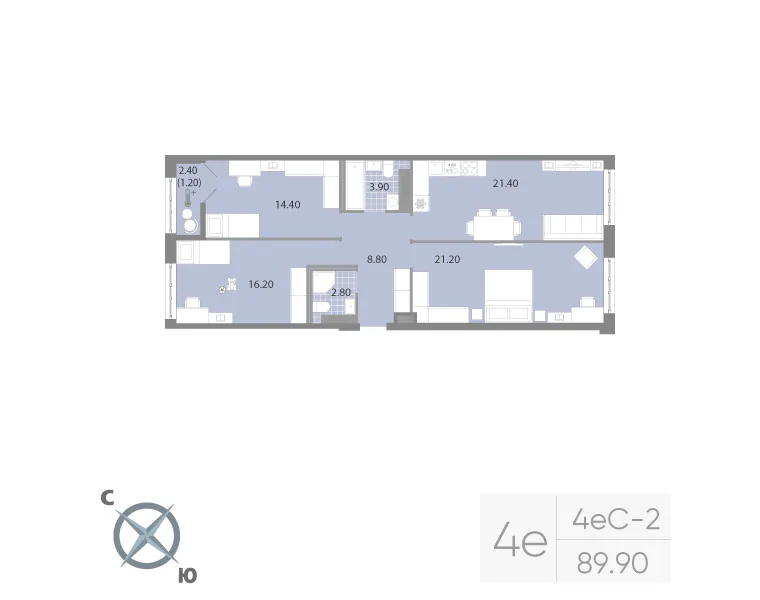 Планировка: Трёхкомнатная квартира 90 м² в «Neva Residence»