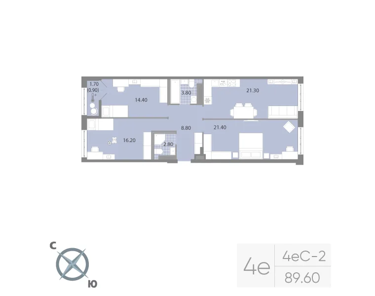 Планировка: Трёхкомнатная квартира 90 м² в «Neva Residence»