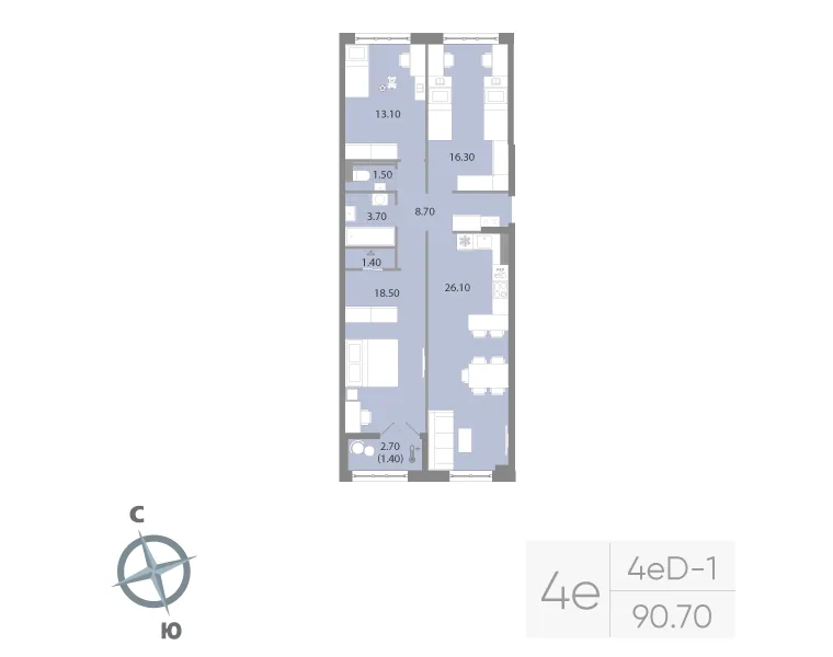 Планировка: Трёхкомнатная квартира 91 м² в «Neva Residence»