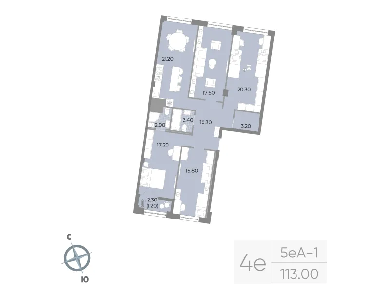 Планировка: Четырёхкомнатная квартира 113 м² в «Neva Residence»