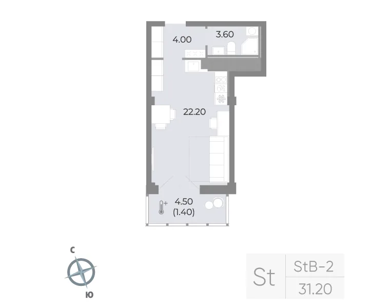 Планировка: Студия квартира 31 м² в «Neva Residence»